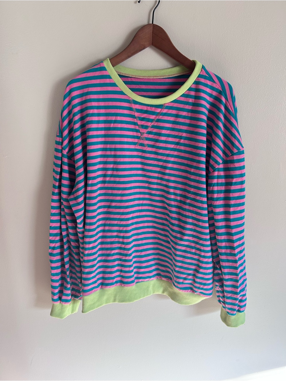 Green Blue & Pink Stripe Colorblock sweatshirt